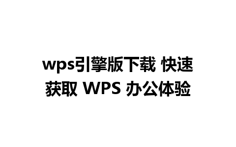 wps引擎版下载 快速获取 WPS 办公体验