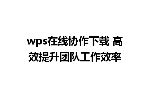 wps在线协作下载 高效提升团队工作效率