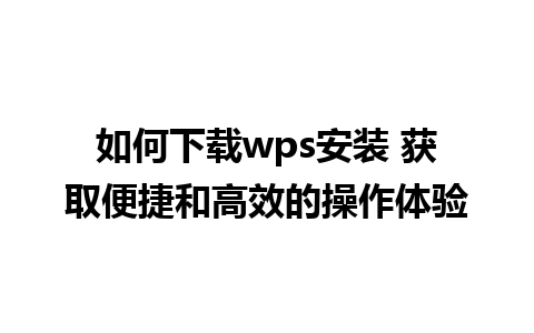 如何下载wps安装 获取便捷和高效的操作体验