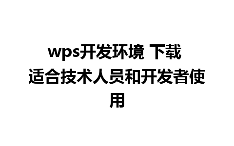 wps开发环境 下载 适合技术人员和开发者使用