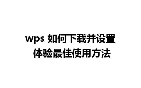 wps 如何下载并设置 体验最佳使用方法