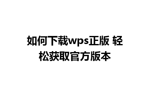 如何下载wps正版 轻松获取官方版本