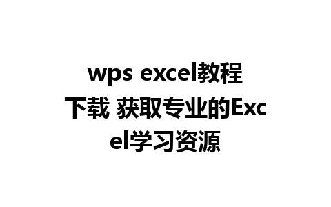 wps excel教程下载 获取专业的Excel学习资源