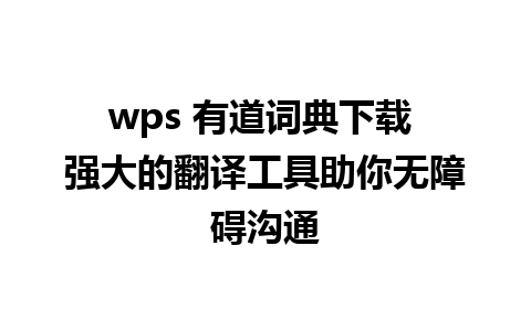 wps 有道词典下载 强大的翻译工具助你无障碍沟通