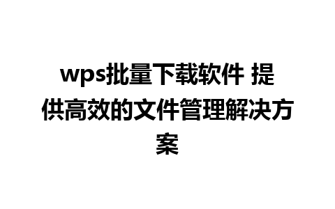 wps批量下载软件 提供高效的文件管理解决方案