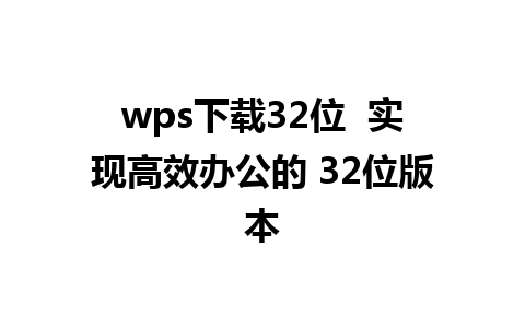 wps下载32位  实现高效办公的 32位版本