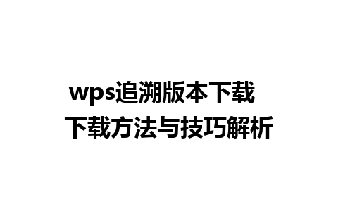 wps追溯版本下载  下载方法与技巧解析