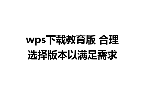 wps下载教育版 合理选择版本以满足需求