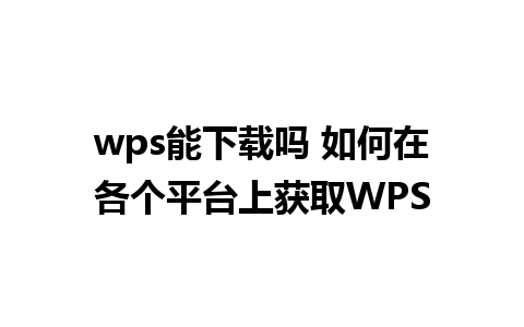 wps能下载吗 如何在各个平台上获取WPS