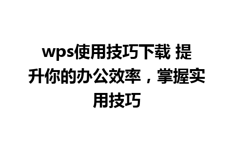 wps使用技巧下载 提升你的办公效率，掌握实用技巧