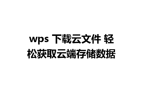 wps 下载云文件 轻松获取云端存储数据