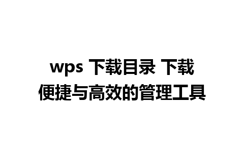 wps 下载目录 下载便捷与高效的管理工具