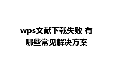 wps文献下载失败 有哪些常见解决方案