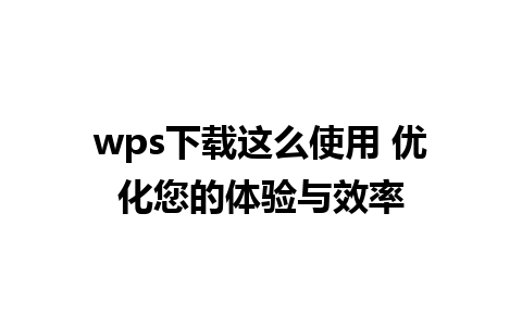 wps下载这么使用 优化您的体验与效率