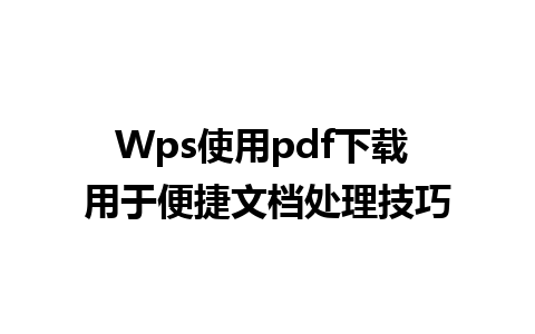 Wps使用pdf下载 用于便捷文档处理技巧