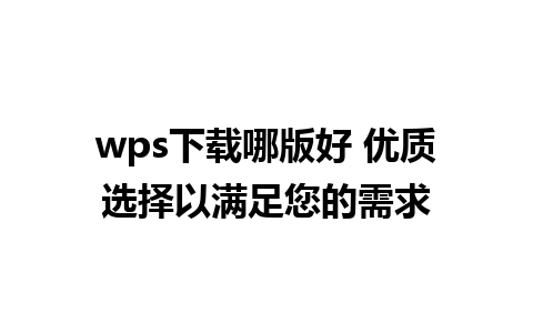 wps下载哪版好 优质选择以满足您的需求